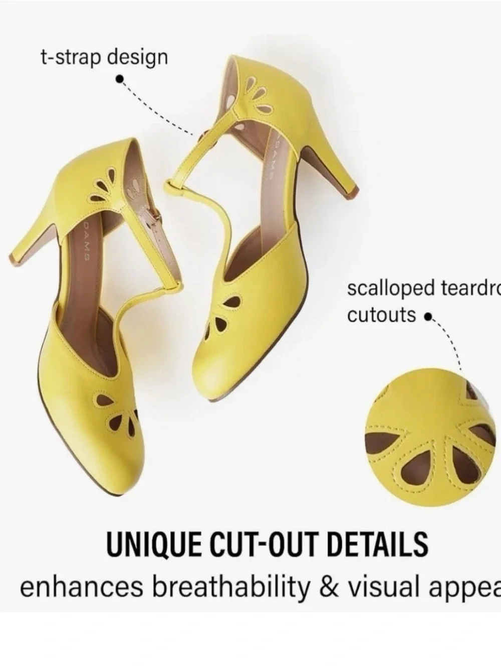 J. Adams Bright Yellow T‑Strap Floral Cutout Heels Size 8.5